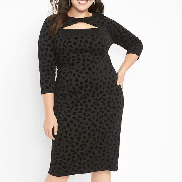 NEW! LANE BRYANT Black Twist Neck Heart Flocked Bodycon Dress 22. - Picture 1 of 8
